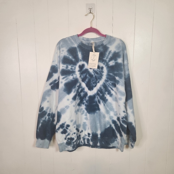 Urban Renewal Remade Heart Blue Tie Dye Crew Neck Sweatshirt Oversized Large XL - Picture 3 of 10